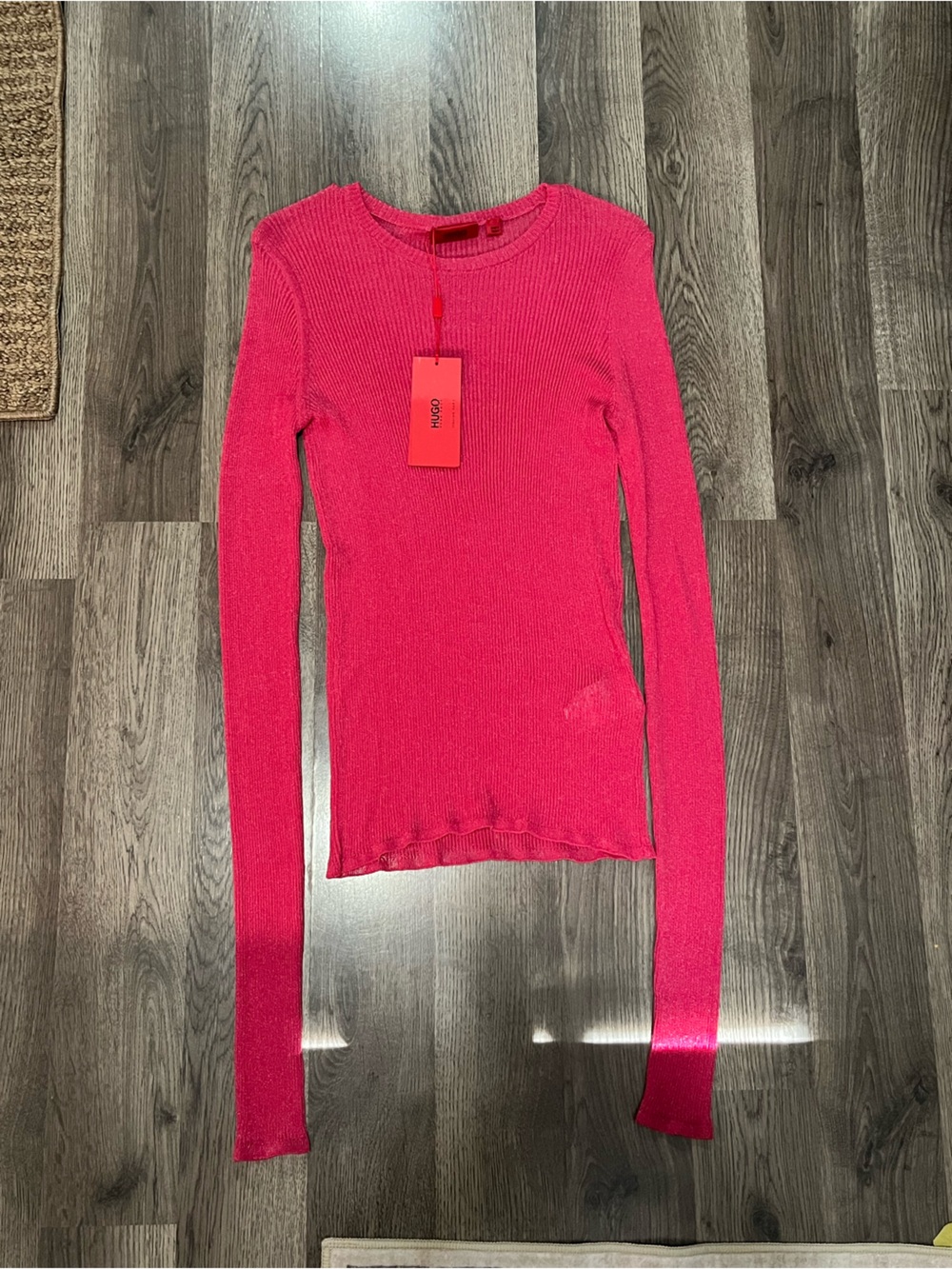 HUGO Bright Pink Ribbed Long-Sleeve Sweater